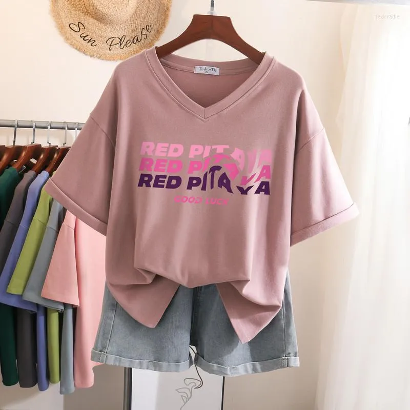قميص ebaihui بالإضافة إلى حجم T Cotton L-6XL Tshirt Shirt Sleeve Women Top 2023 Summer Letter Printed V Deck Evers