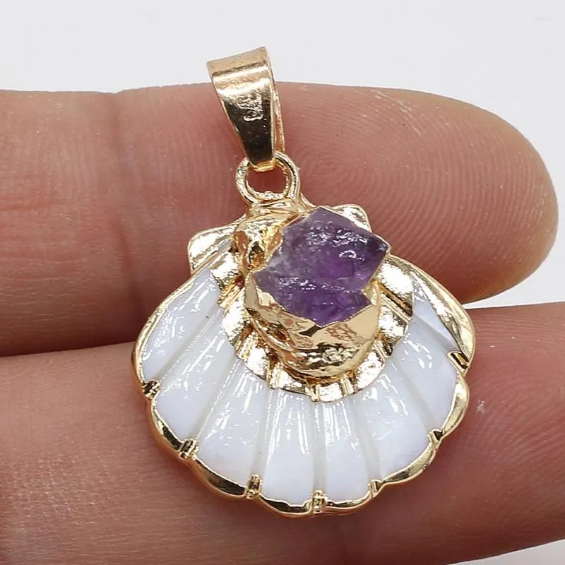 Charms Natural Mother of Pearl Shell Pendant kammussla Druzy Crystal Golden Plated för DIY örhängen Halsband smycken gör gåva