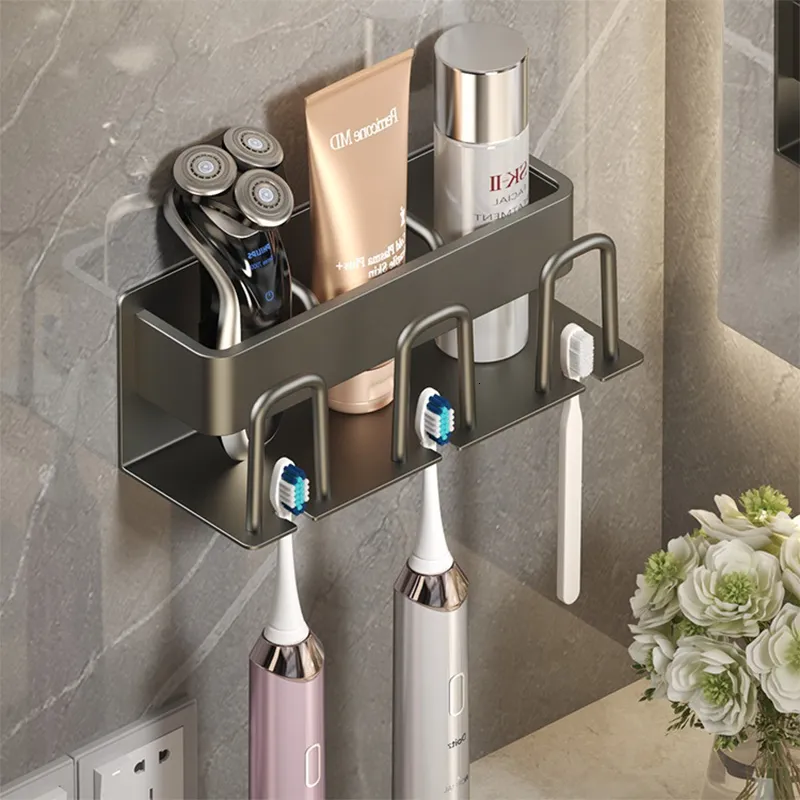 Tandborstehållare väggmonterad inverterad hållare utrymme aluminium tandborste hylla lagring rack badrumstillbehör dgghr 230308