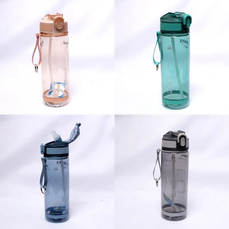 Bouteille d'eau de sport de 800 ml avec de la paille pour le camping randonnée en plein air en plastique transparent bouteilles sans BPA pour les hommes Drinkware RRA2676