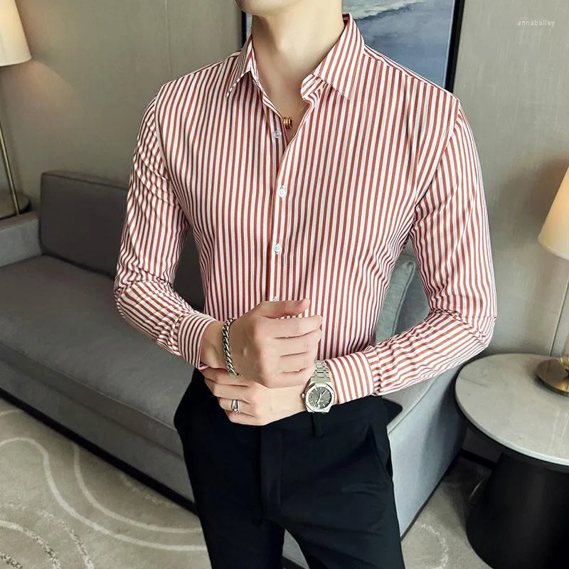 Męskie koszule męskie Mężczyźni Striped Business Shirt Business Koszulka Klasyczna francuska sukienki Camicia Slim Fit Bluzka Camisa Autumn Coning 2023