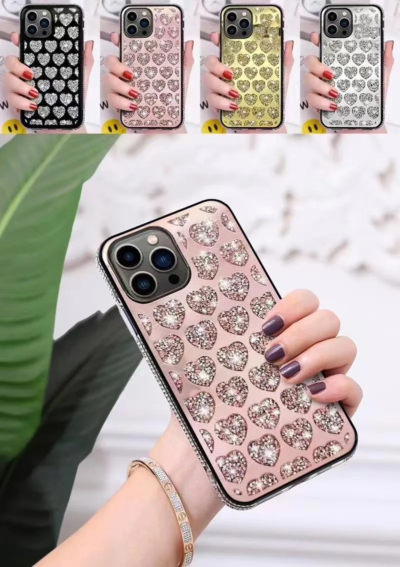 Luxurious Three-dimensional love diamond mirror phone case For iPhone14ProMax 14Pro 14 13ProMAX