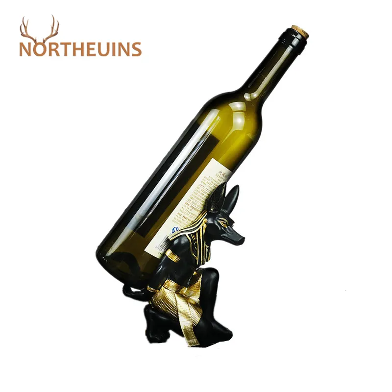 Decorative Objects Figurines NORTHEUINS Resin Anubis God Wine Rack Modern Egypt Dog Miniatures Statues Animal Interior Home Desk Decor Sculpture 230307