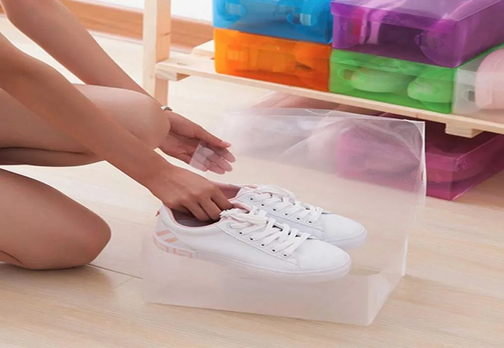 Kvinnligt barn 12st Transparent Plastic Shoes Storage Boxes Makeup Box Fall Holder Foldbara skor Box Shoe Organizer X08032434595