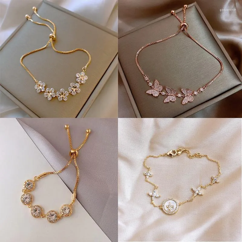 Bedelarmbanden vrouwen roestvrij staal verstelbare goudbanden klassieke bloemen ketting zirkoon vlinder sieraden cadeau