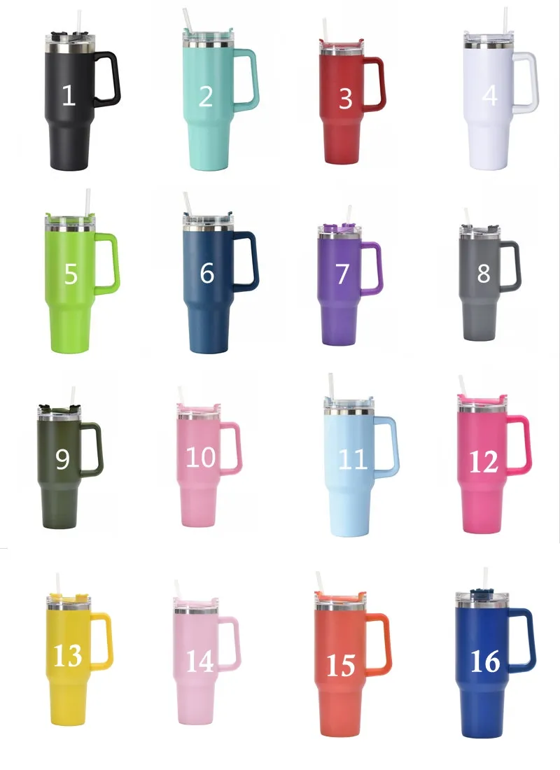 Hot Pink  40oz Cups Tumblers With Handle Insulated Lids Straws Car Mugs Stainless Steel Coffee Termos Tumblers With logo 0201