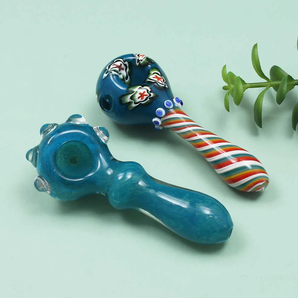 Rökande glasrör blandat droppglasrörsked Flower Design Pipes Rasta Handrör