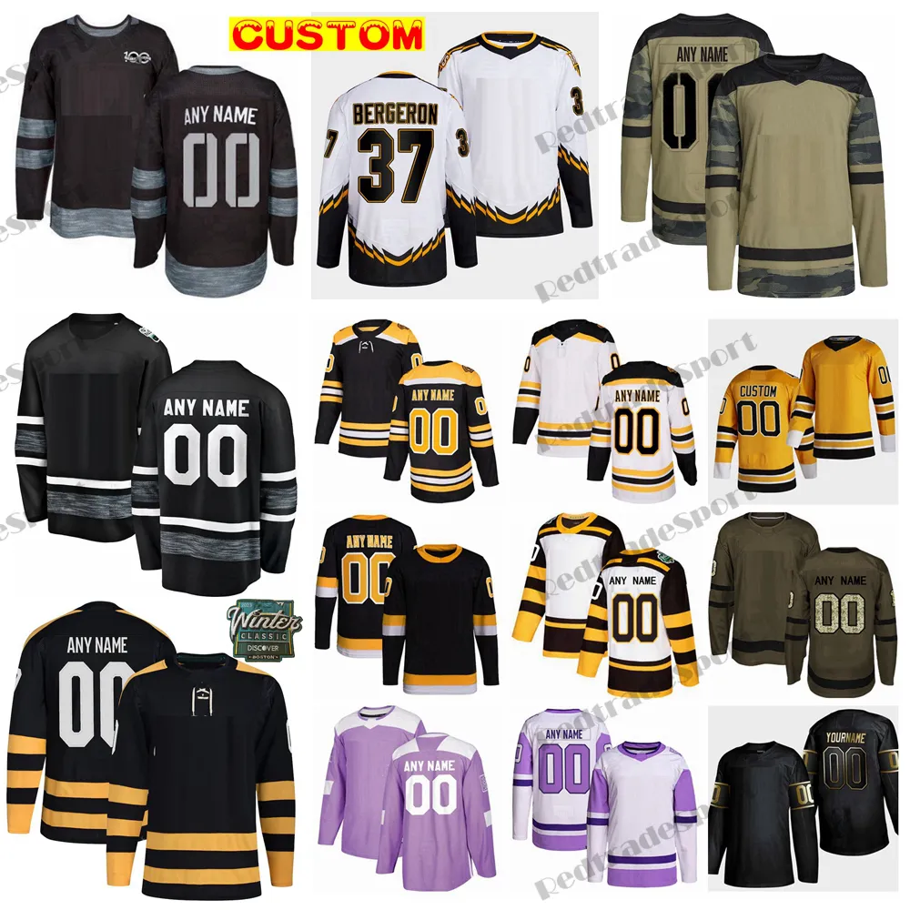 Custom 2023 Winter Classic Hockey Jersey Pastrnak Bergeron Marchand McAvoy DeBrusk Orr Hall Rask Chara Foligno Krejci Coyle Frederic Clifton Camo Bekämpar cancer