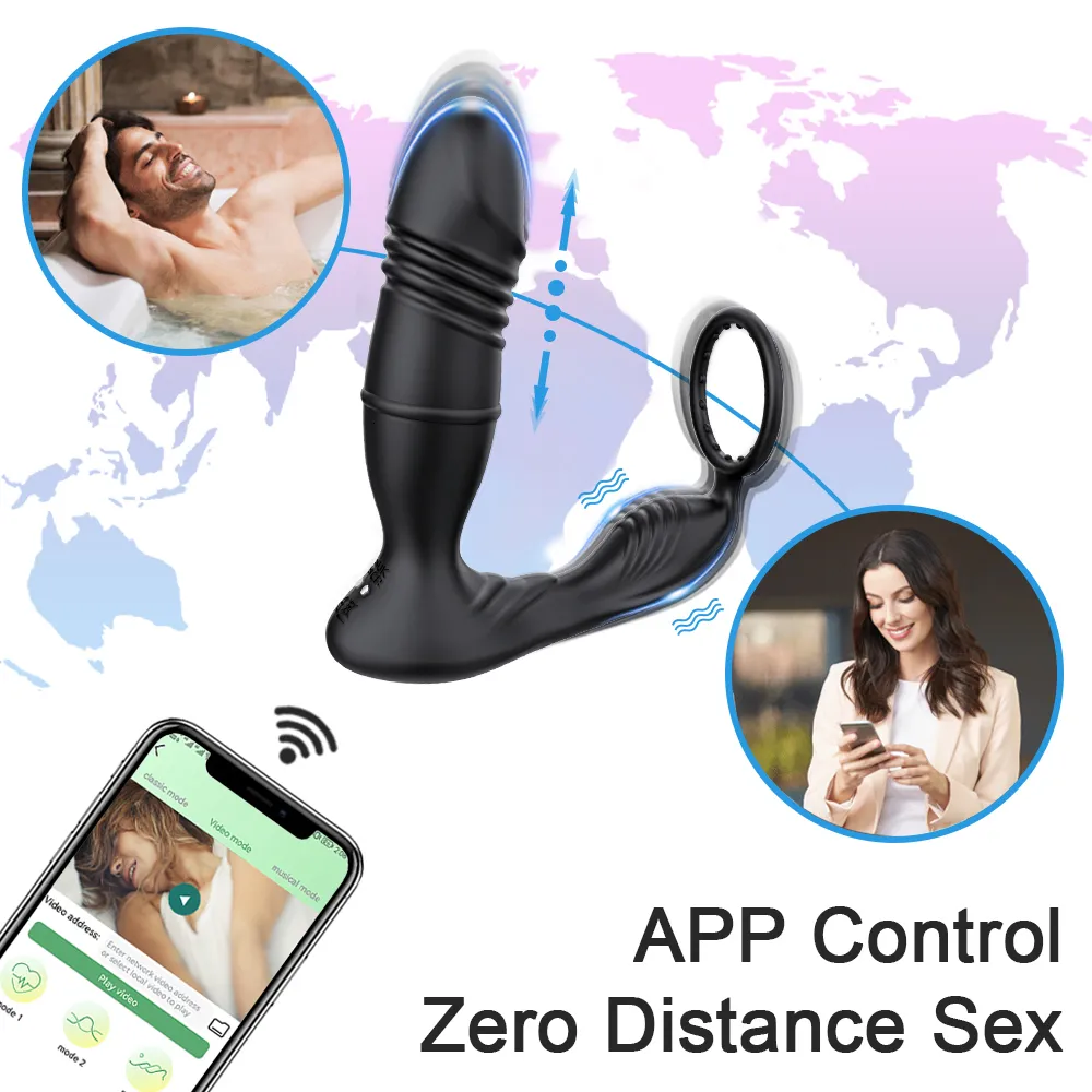Gay Butt Toy: Bluetooth APP Controlled Male Prostate Massager Plug with  Wireless Remote - Thrusting Vibrator for Men