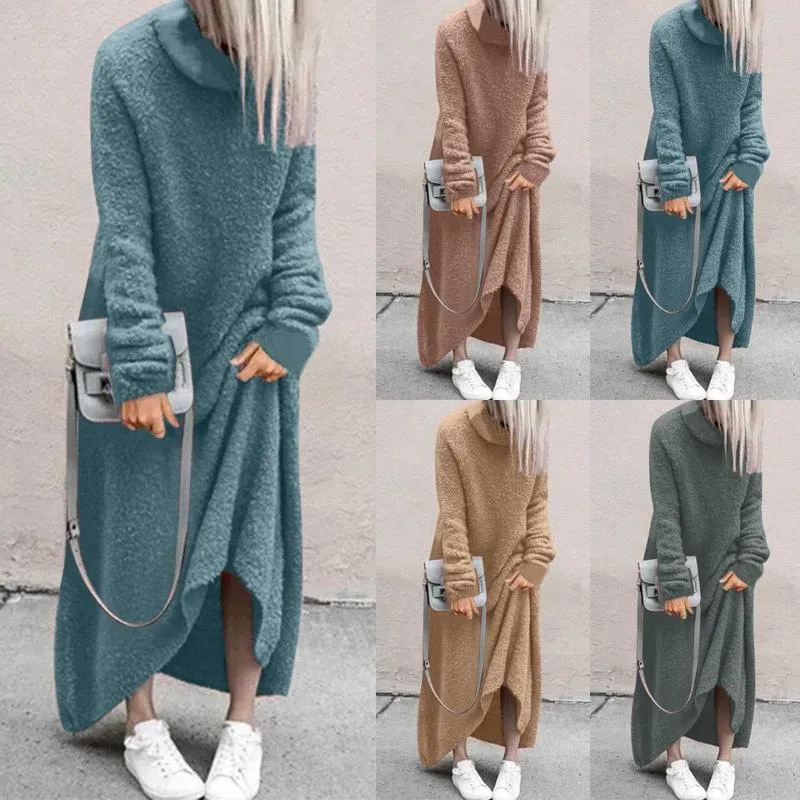 Casual Dresses Women Dress Autumn Winter Solid Loose Turtle Neck H Long Sleeve Vintage