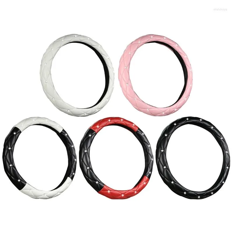 Steering Wheel Covers Leather Vehicle Sedan SUV Car Rhinestones Cover Nonslip Protector Breathable Microfiber Universal H9EE