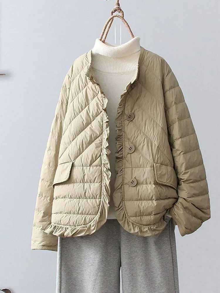 Piumino da donna Parka trapuntato da donna Cappotto invernale da anatra Giacca imbottita sottile ultraleggera Moda pizzo corto Casual per la primavera ED1832Donna