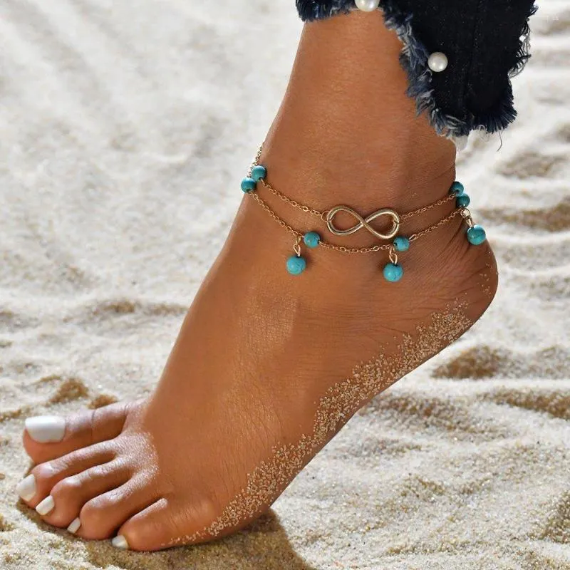 Anklets Yada Gold 8 Word Unlimited Bracelet for Women Double Layer Ankle Summer Beach Barefoot Sandals 여성 AT200033