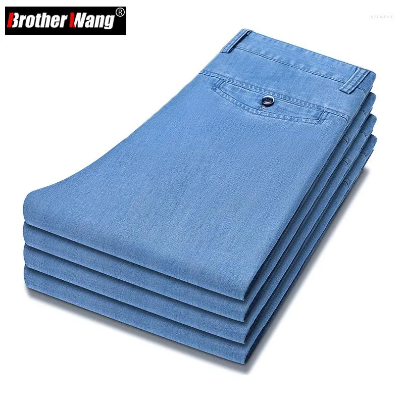 Jeans pour hommes 2023 printemps été hommes mince bleu clair lâche affaires mode Lyocell tissu Stretch Denim pantalon mâle marque pantalon