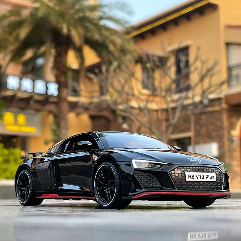 Diecast Model 1 24 Audi R8 V10 Plus Sports Sports Car Model Diecasts Metal Toy Car Model High Simulation Sound Light Collection Kids Kids 230308