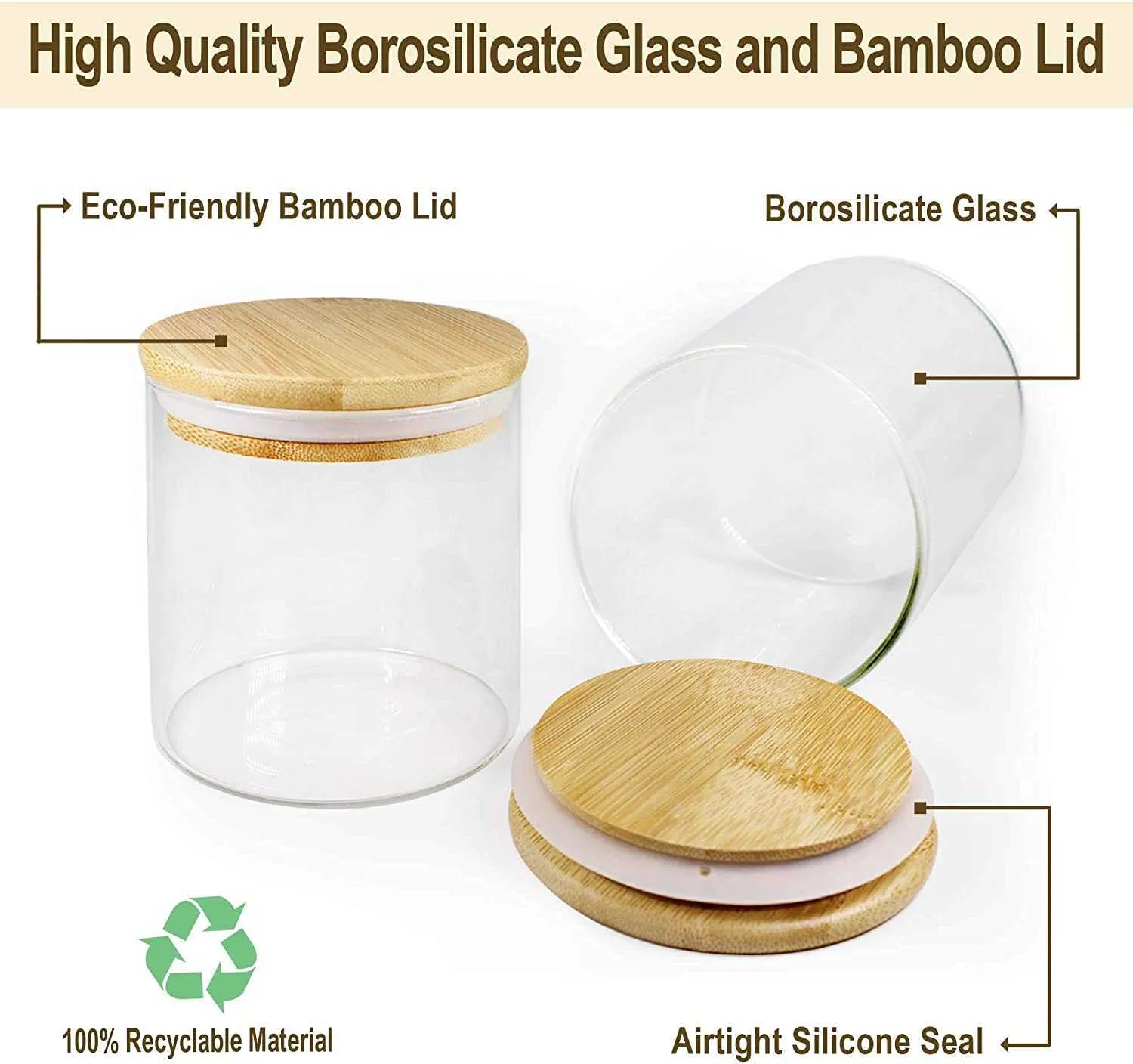 Barattoli di Vetro con Coperchio in Bambù 4 pz 1200 ml
