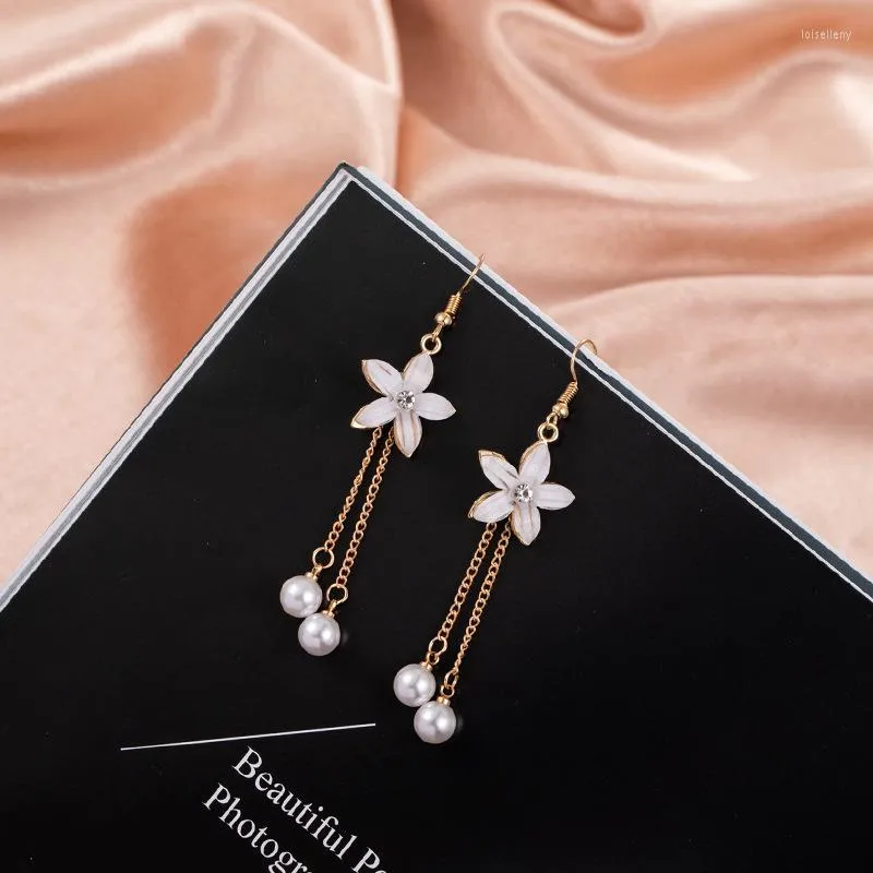 Brincos dangle Yayi Jóias Multi-Color Branco Imitação Pérola Pérola Cristal de Cristal de Moda Moda Moda Gold Taxada longa