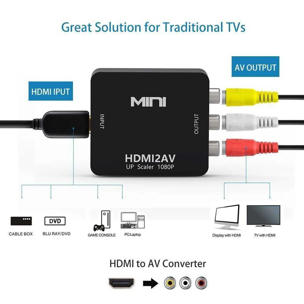 HDMI till AV -omvandlare 1080p 3RCA CVBS Converter HDMI till AV