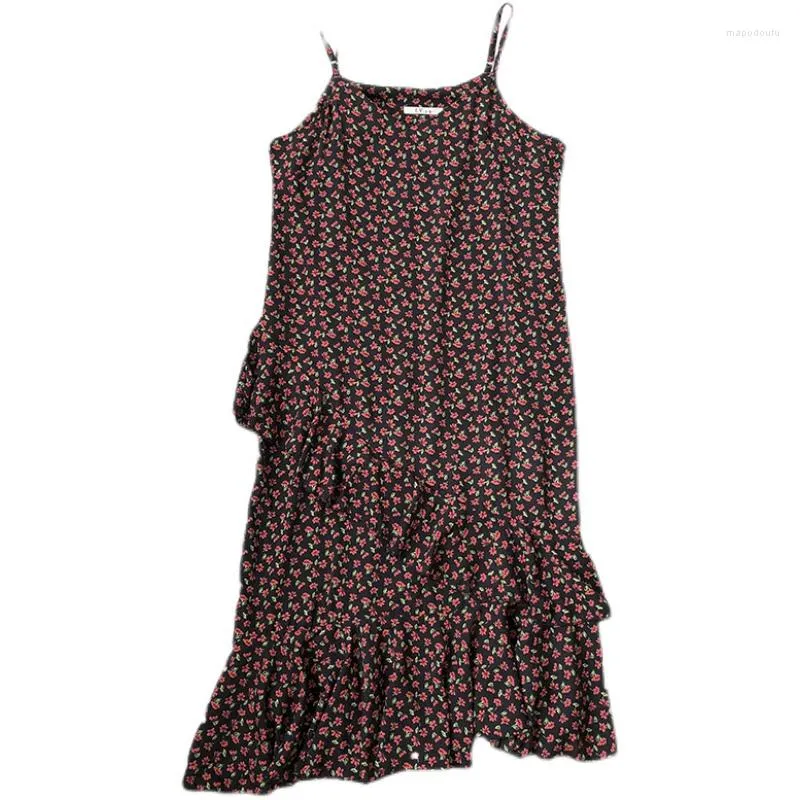 Casual Dresses Summer Women Floral Retro Ruffled V-neckVintage Sleeveless Sundress Sweet And Thin Slim Chiffon Fishtaildress