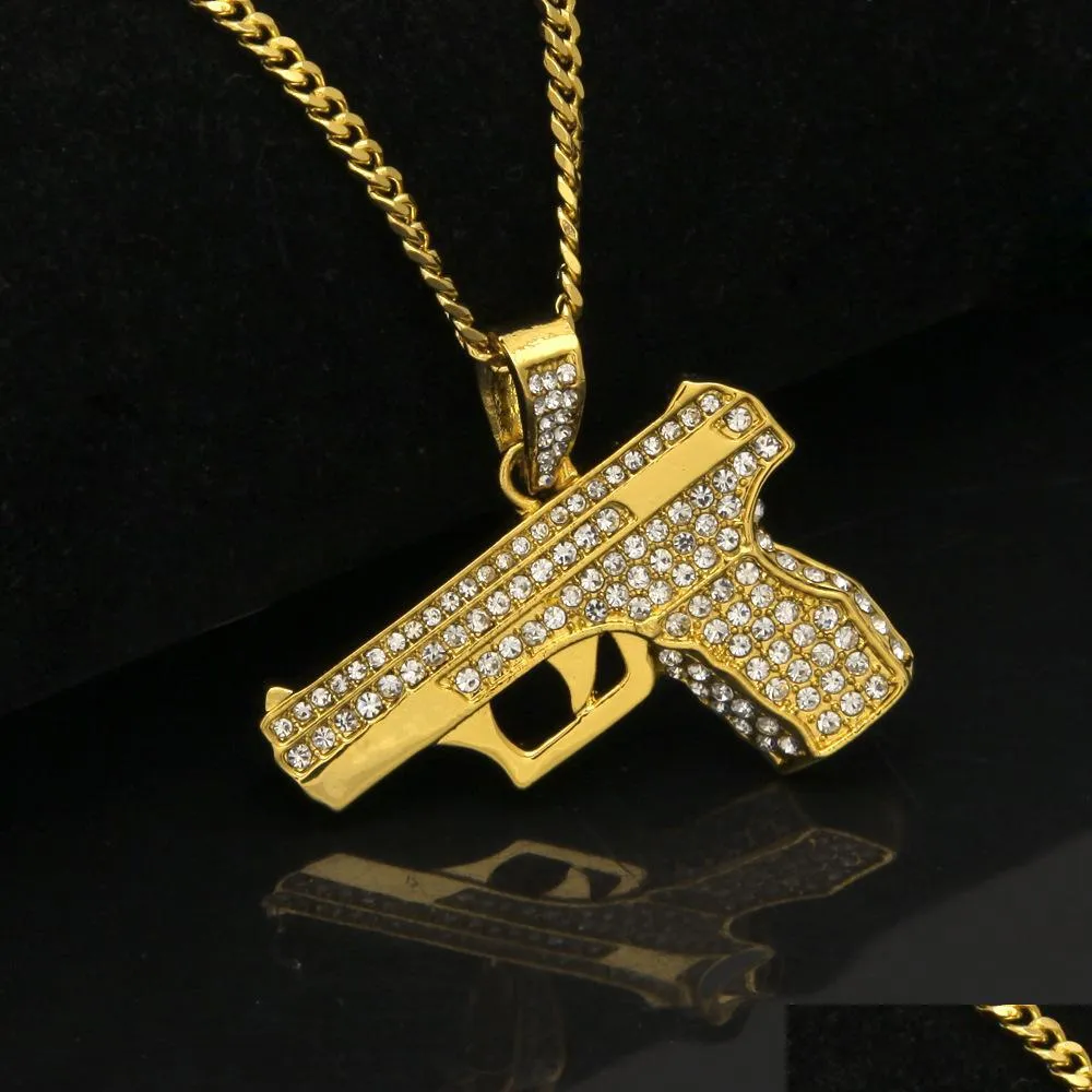 Pendentif Colliers Mens Fashion Collier Fl Diamant Pistolet Hip Hop Pour Hommes Plaqué Or Cool Hiphop Chaînes Drop Delivery Jewelr Dhgarden Dhzqj