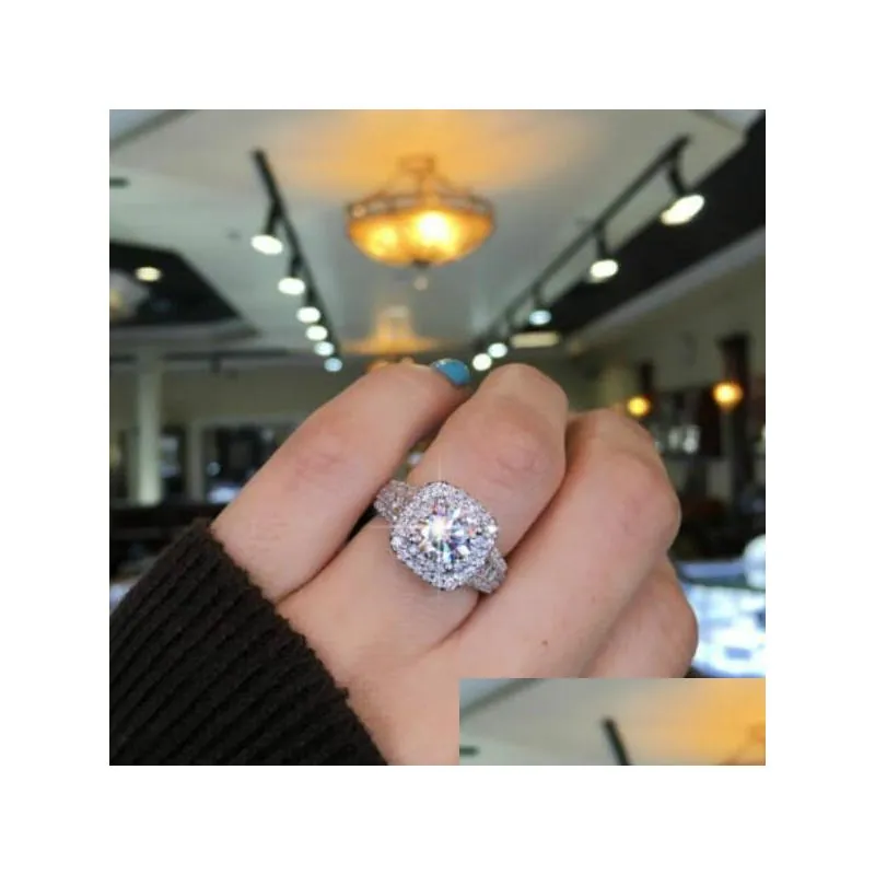 Solitaire Ring Nya kvinnors ringar Fashion Sier Square Gemstone Engagement Smycken Simated Diamond för Drop Delivery Dhgarden Dhhjo