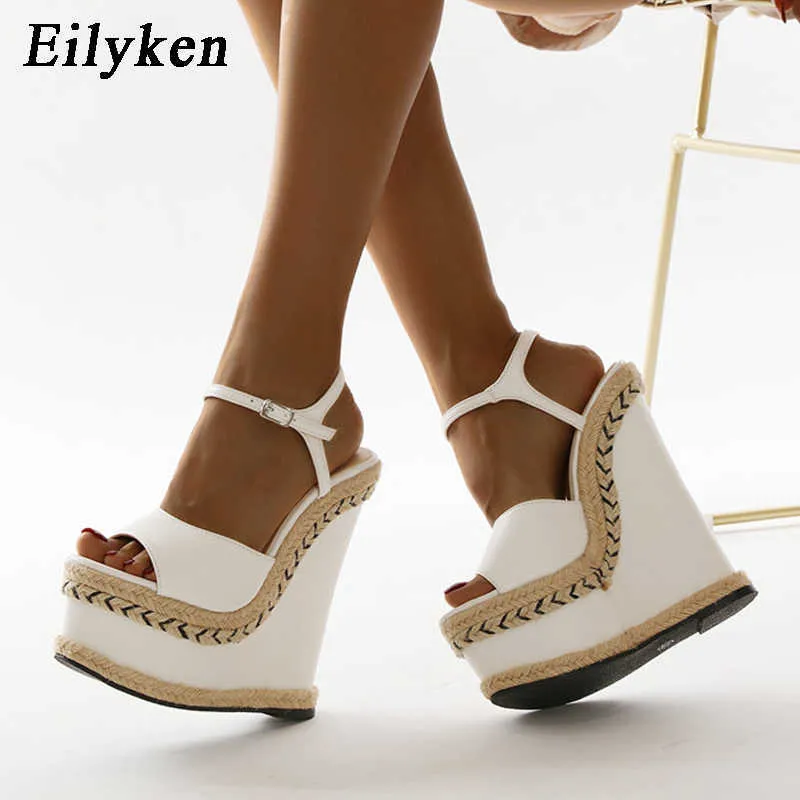 Sandal Size 35 42 White Sandals for Women Summer Fashion Open Toe Ankle Buckle Strap Platform Wedge High Heels Dress Lady Shoes 230302