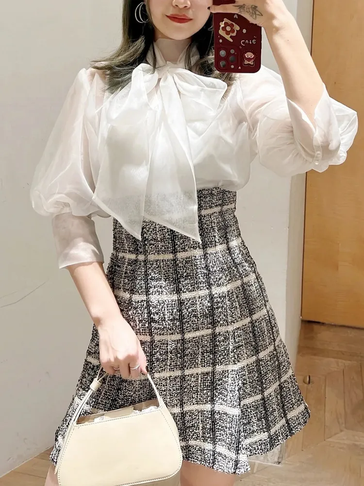 Skirts Kuzuwata Japanese Style Fashion Mujer Faldas Summer Jupes Plaid High Waist Ruffled Hip Package Skirt Short Culottes 230308