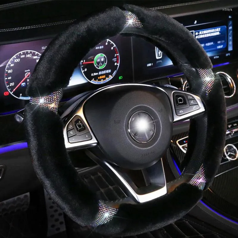 Steering Wheel Covers Crystal Winter Plush Auto Car Creative Diamond Handlebar Cover Fit For Women Ladies Girls Accessories