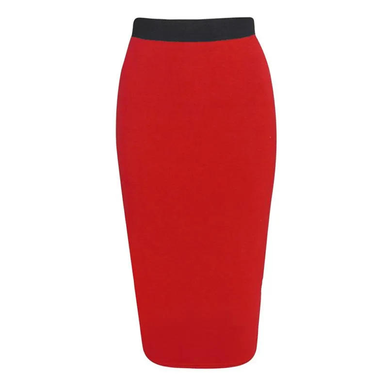 Skirts Elegant High Waist Midi Skirt For Women 2023 Plus Size Office OL Pencil Slit Black Red Blue Stretch Bandage Womens