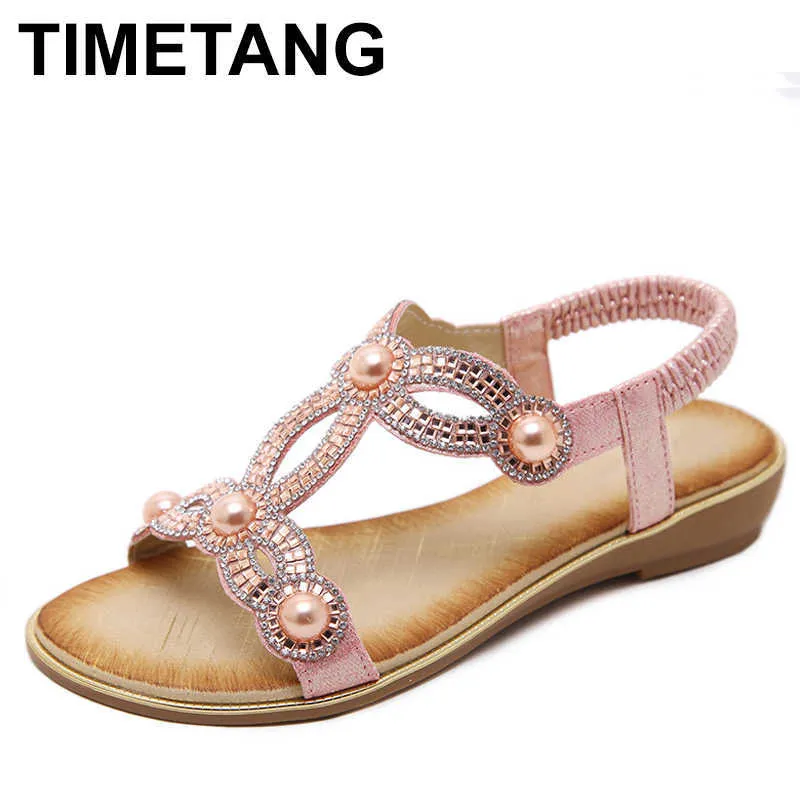 Sandali TIMETANG 2023 New Fashion Casual Estate Donna Sandali Fiore Strass Commercio estero Scarpe piatte di grandi dimensioni Zapatos Mujer Z0306