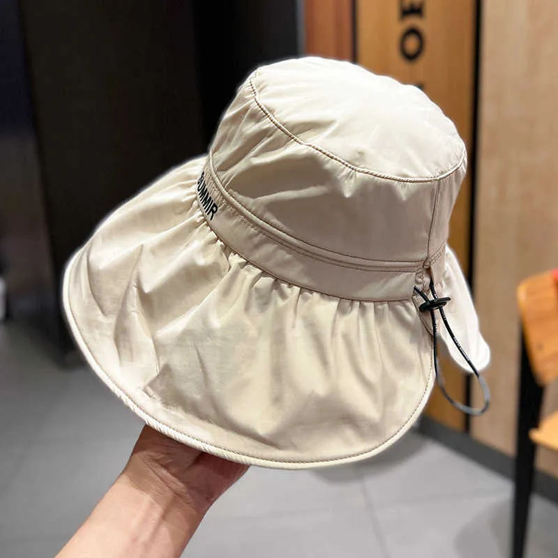 Wide Brim Hats W133 Hat Women's Spring And Summer FaceCovering Sunscreen Hat Summer Cycling Trip Big Edge Drawstring Sun Hat R230308