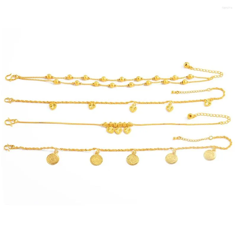 Anklets Anniyo Charms Cion Ball Heart Foot Chain Gold Plated Dubai African Arab Middle East Jewelry #270107
