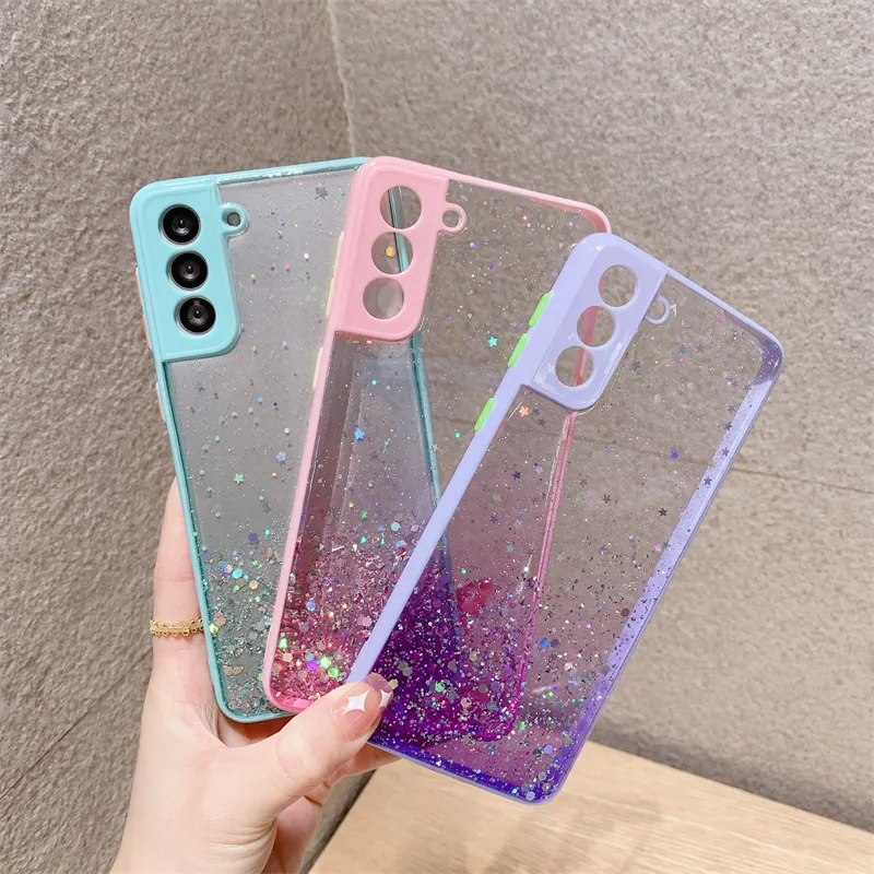 Bling Glitter Epoksydowe Epoksydowe przypadki nieba miękka kamera TPU odporność na wstrząsy dla Samsung S23 Ultra Plus A13 A23 A33 A53 A73 A03 Core A04 M32 A03