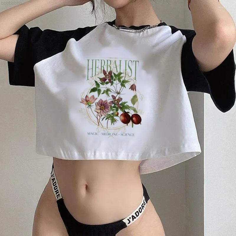 Women's T Shirts Cottagecore Hippie Goth Crop Top Female Aesthetic Streetwear Tshirt