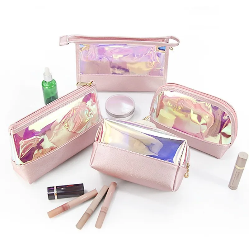 Borsa per trucco olografico Borsa da viaggio cosmetica Borsa da toilette portatile impermeabile Custodia per cosmetici Organizer per trucco per donna