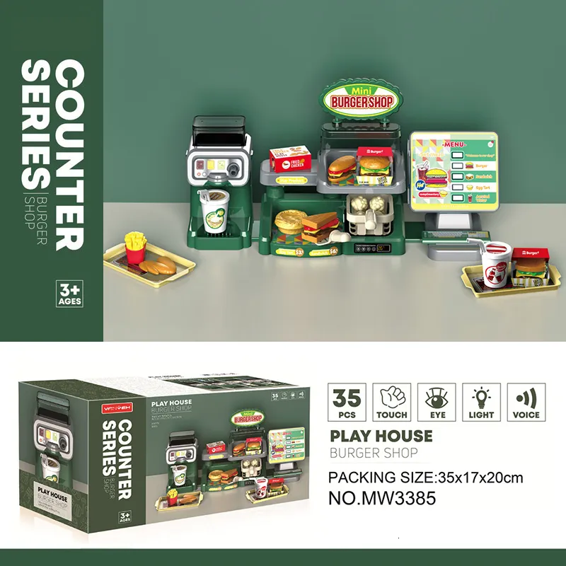 Juego de cocinas, juego de comida para niños, tienda de hamburguesas, máquinas de bebidas de jugo, juego de juguetes, caja registradora de compras de simulación para niños 230307