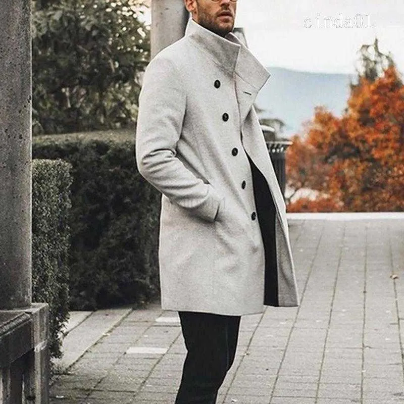 Mens Slim Solid Color Long Overcoat Grey Trench Coat Mens With Standing  Collar And Single Breasted Design From Qiuwb1, $14.14