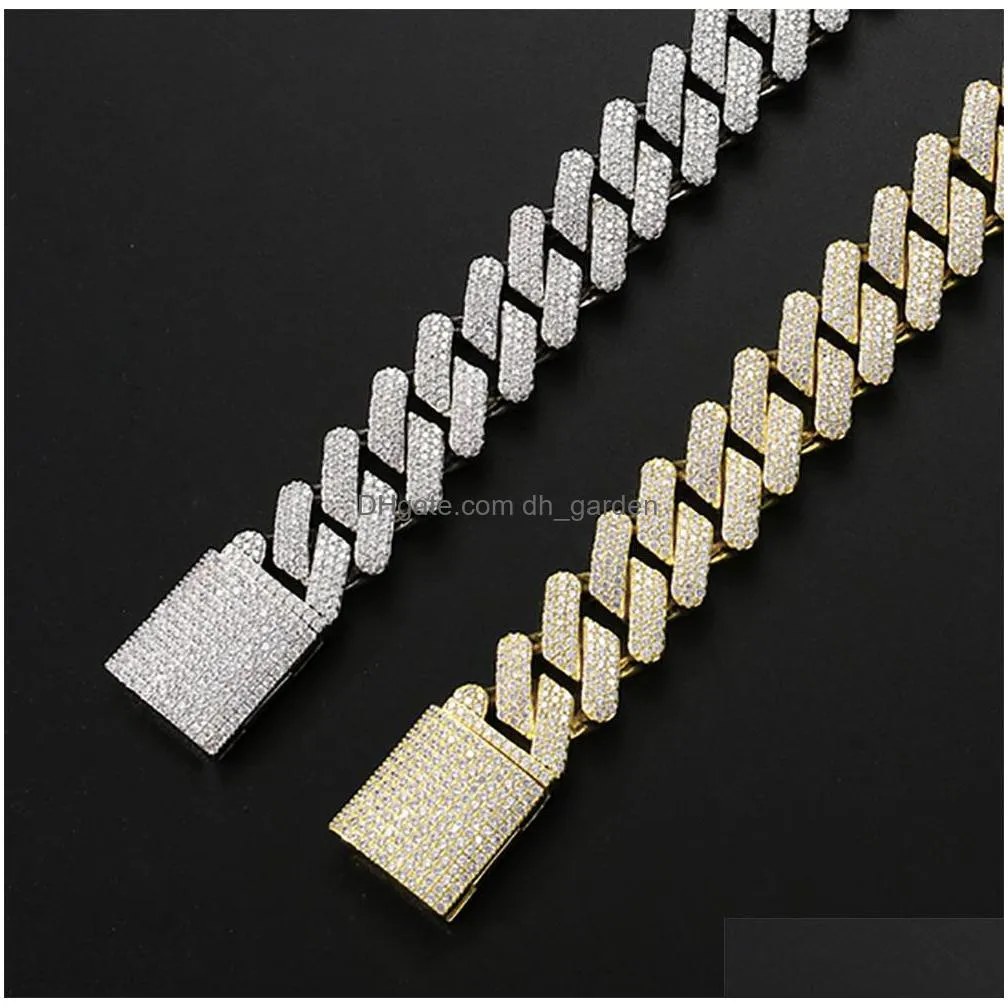 20mm diamond prong cuban link chain bracelets 14k white gold iced out icy cubic zirconia jewelry 7inch 8inch 9inch cuban