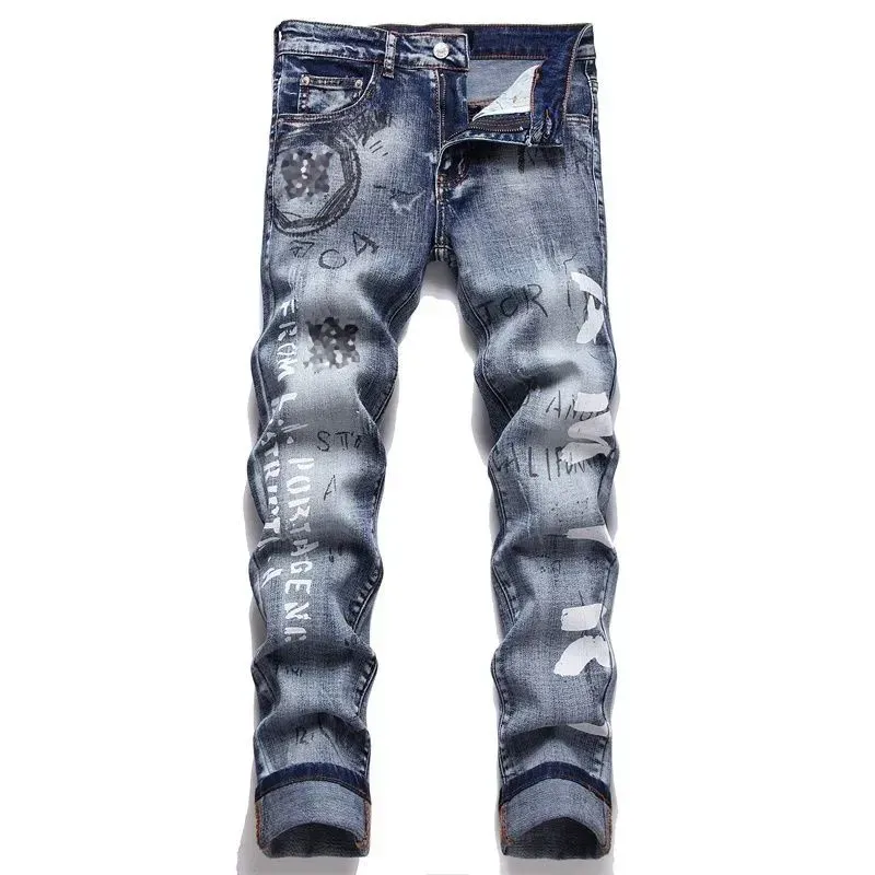 Ripped High Street Designer Jeans For Men Embroidered Motorcycle ...