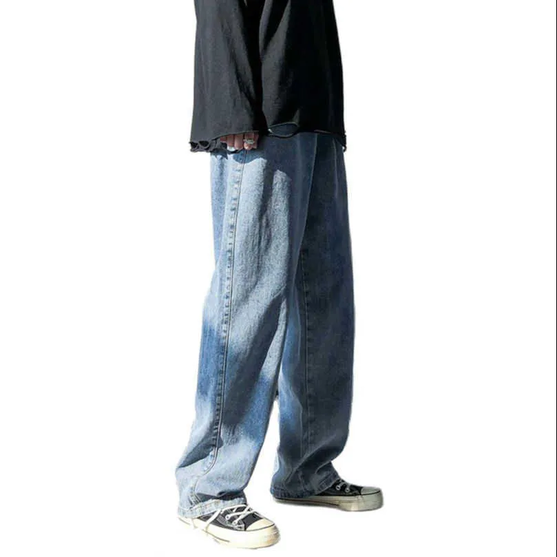 Мужские штаны Эластичная талия Harajuku Jeans Men Wrong Leats Straight Denim Pant для мужчин Сплошные винтажные стеганые мужские одежды 2022 Spring Z0306