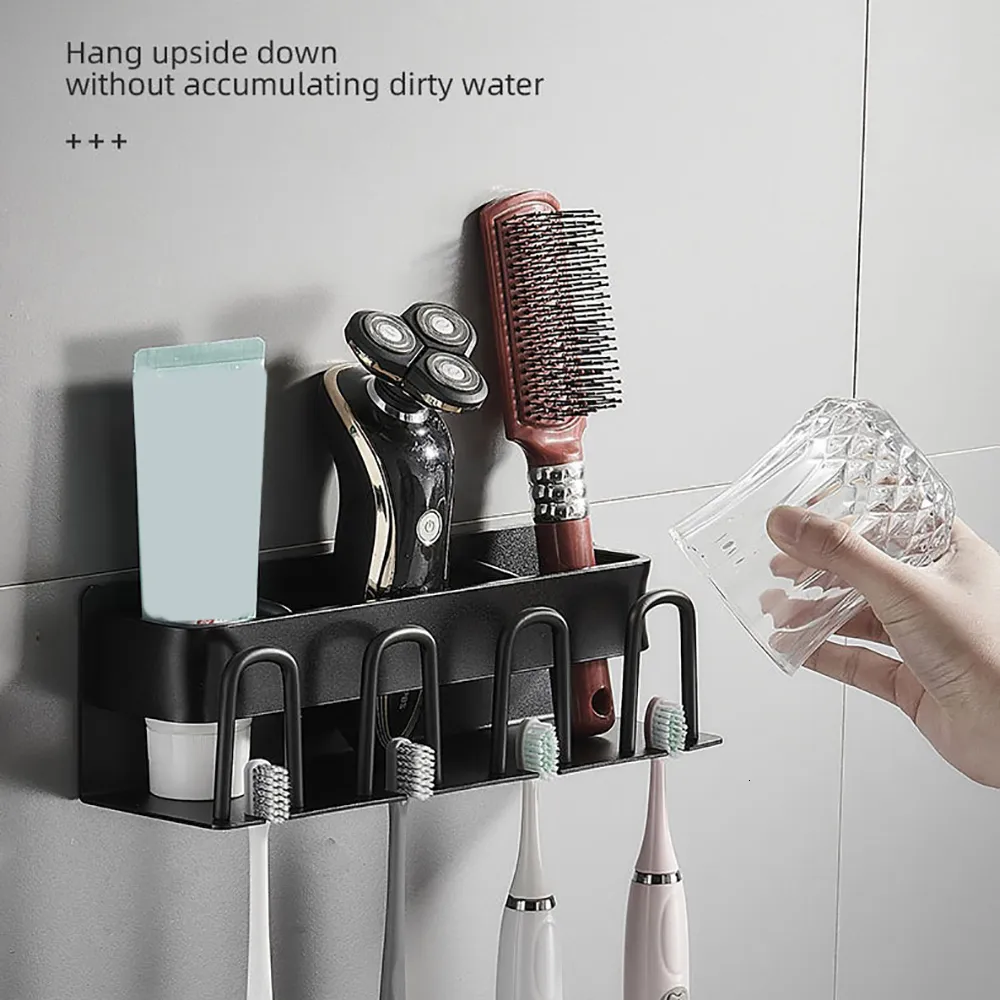 Toothbrush Holders Bathroom Stainless Steel Stick Hook Wall Mounted Toothpaste and Waterproof Electric Tooth Brush 230308