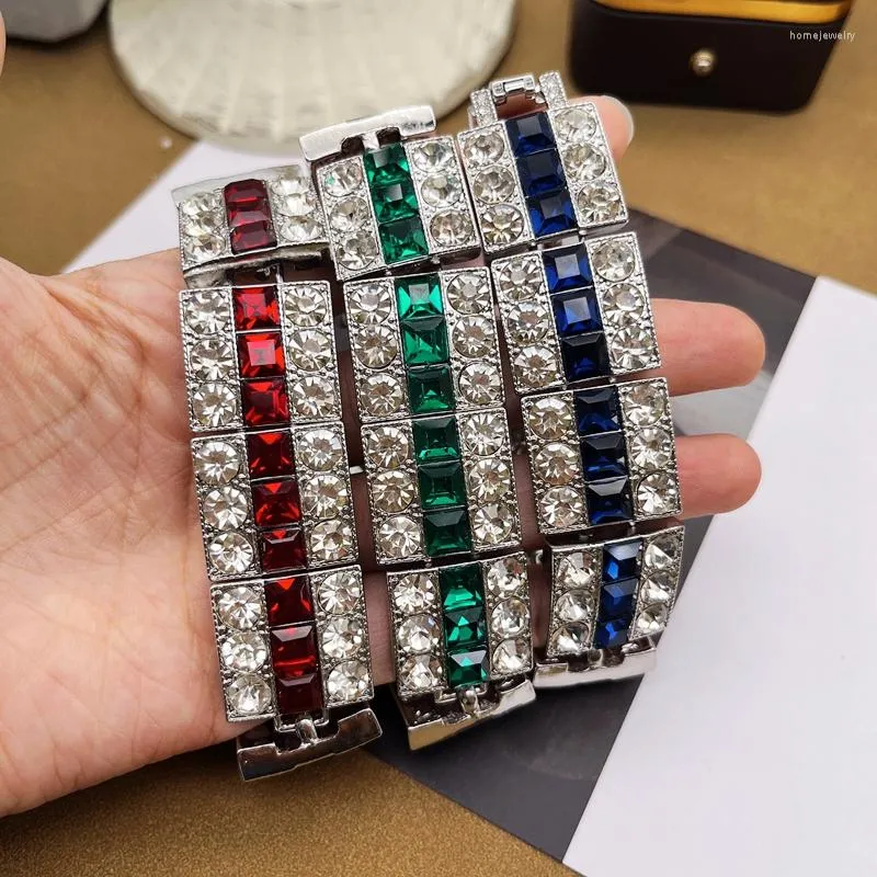 Strand Punk Linked Armband Rhinestone Glass Red Blue Green Statement Alloy Justerbar grossistsmycken Art Deco Tillbehör