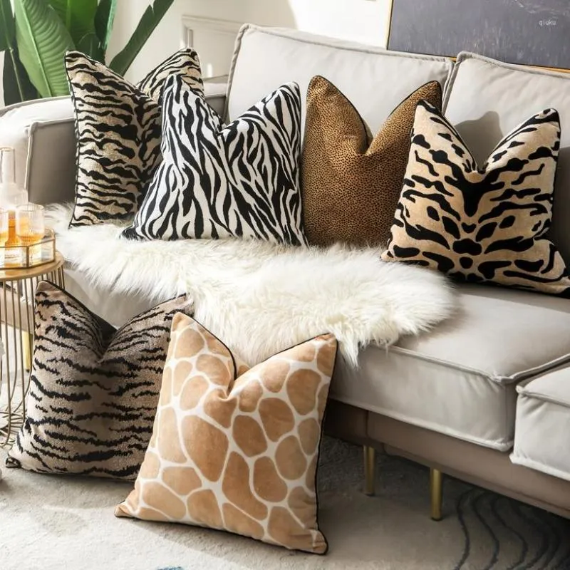 Almohada DUNXDECO Animal Print Collection Zebra Tiger Funda de terciopelo de lujo Funda decorativa Sofá Silla Ropa de cama Coussin