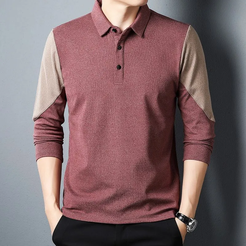 Men's Polos Spring Autumn Splicing Mens Designer Clothes Long Sleeve Men's Shirt Fashion All-match T-Shirt Business Tops Basic Polo 230308