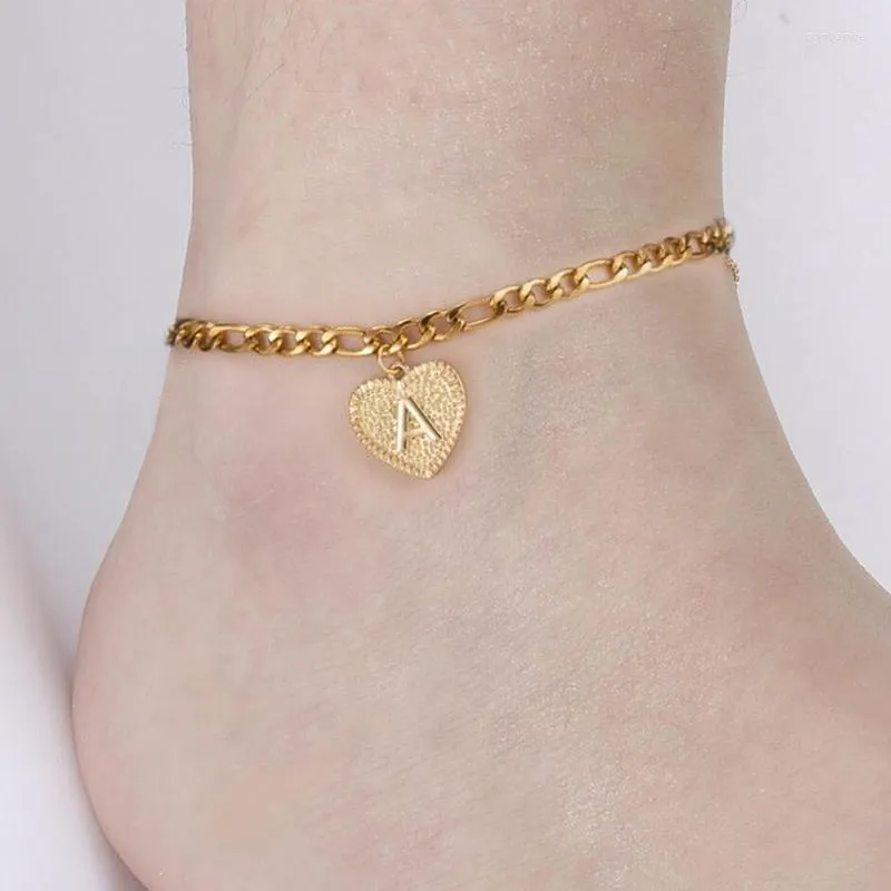 Anklets Gold Color A-Z Initial For Women Stainless Steel Alphabet Heart Anklet Bracelet Boho Foot Jewelry Friend Gift