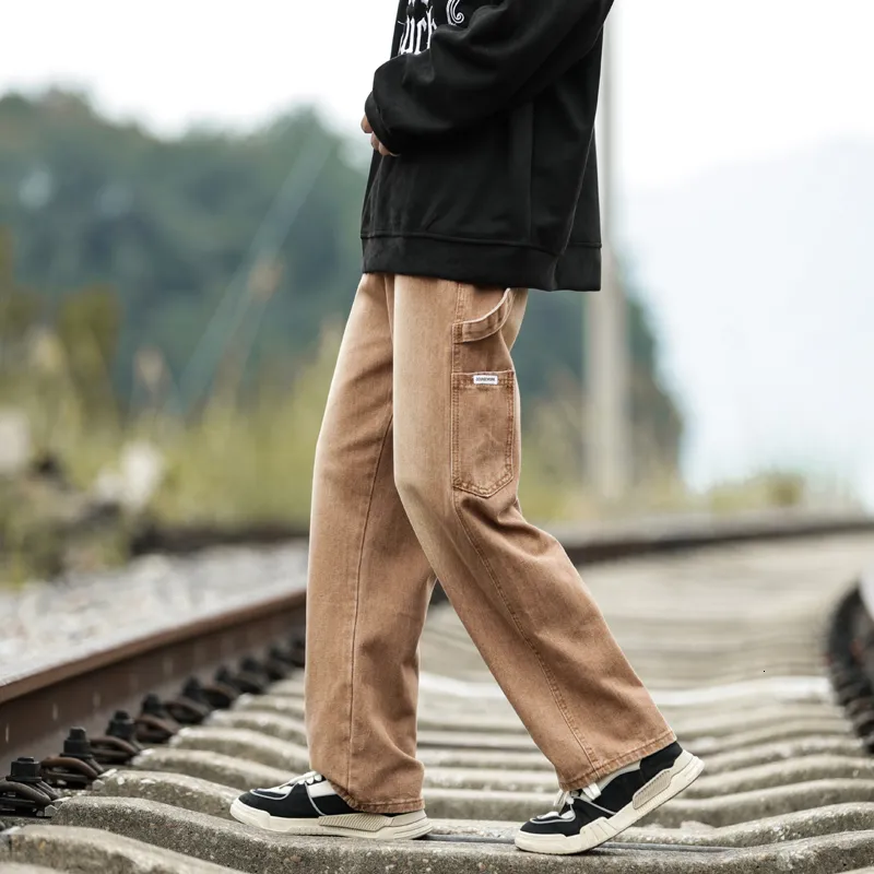 Spring Retro Brown Baggy Jeans For Men Korean Fashion Streetwear Cargo Pants  With Wide Leg Denim Denim Trousers Mens Style #230308 From Kong04, $17.1