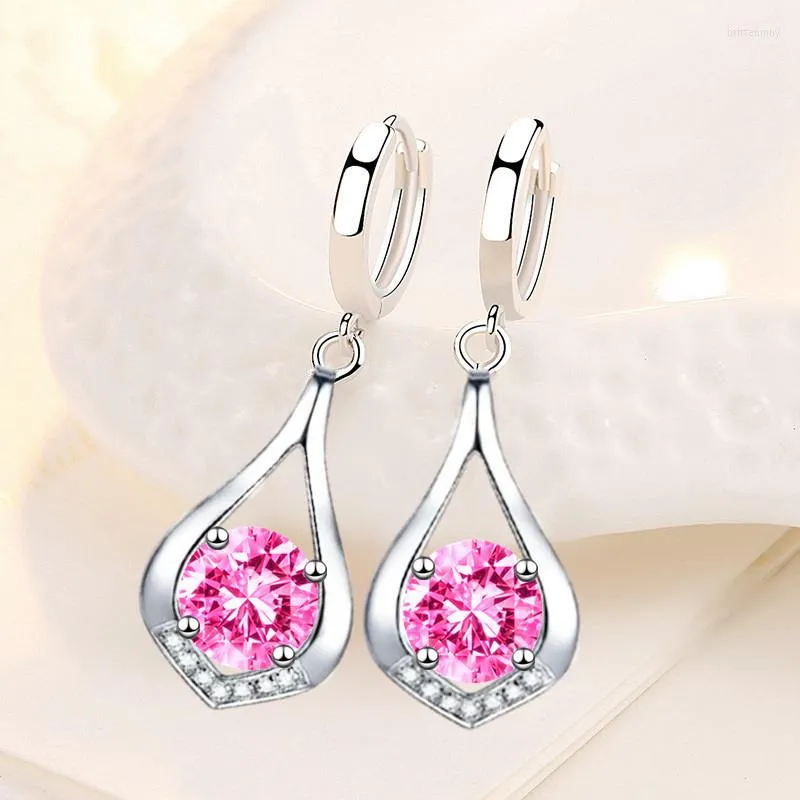 Dangle Earrings 925 Stamp Silver Plated Women Drop Fashion Cute Geometric Pendant Top Quality Zircon Earring For Wife Jewelry
