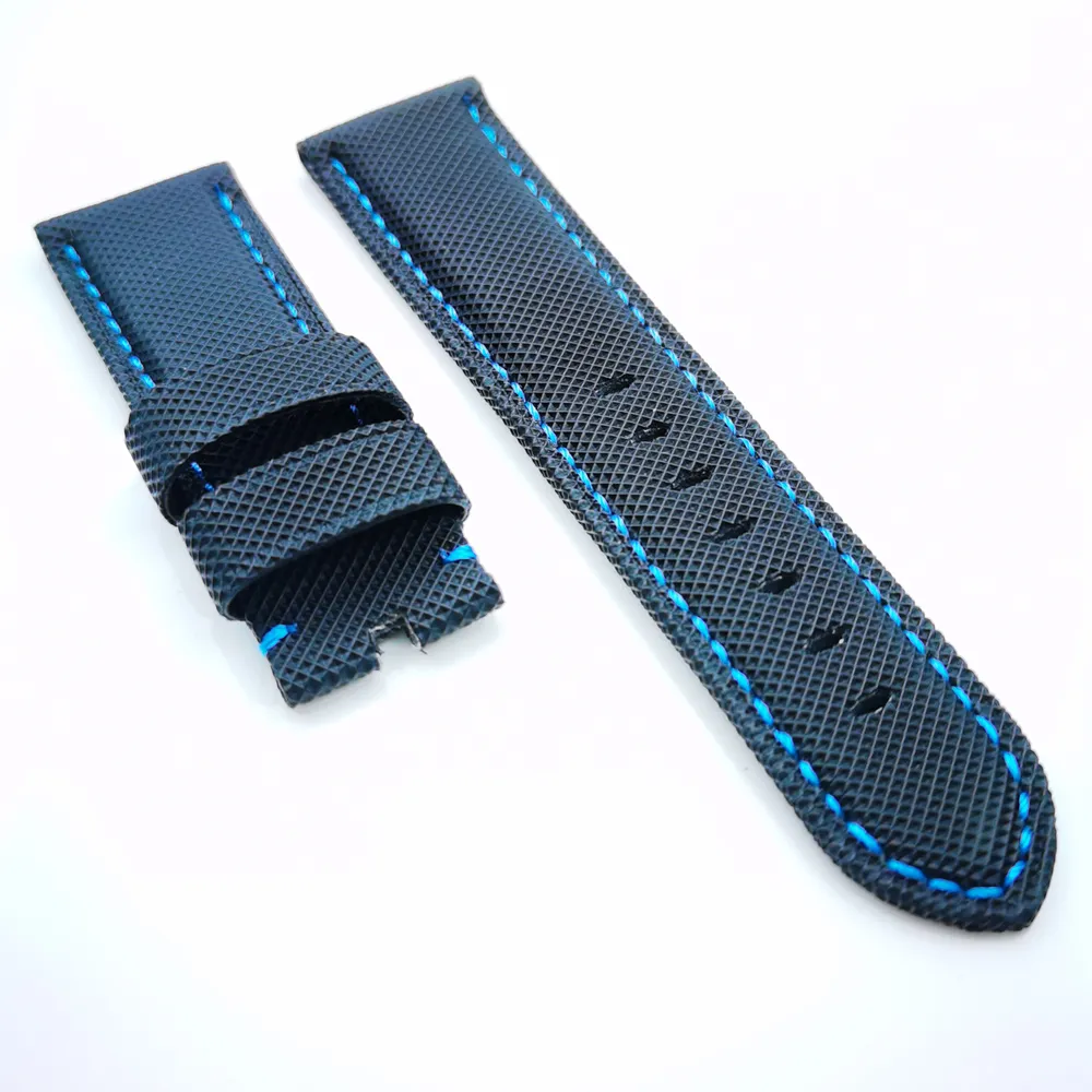 26mm - 22mm Black Canvas Leather Band Blue Stitch Strap Fit For PAM PAM 111 Wirst Watch