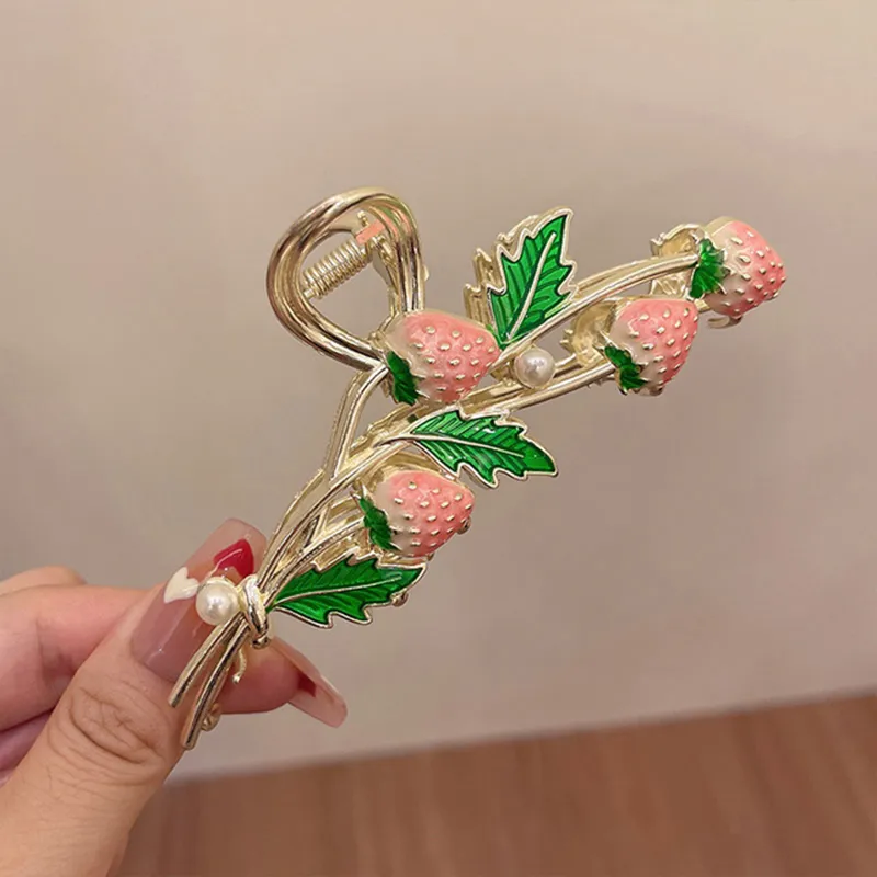 New Women Metal Hair Claw Elegant Strawberry Flowers Hair Clips Barrette Crab Headband Ponytail Clip Headwear Hair Accessories