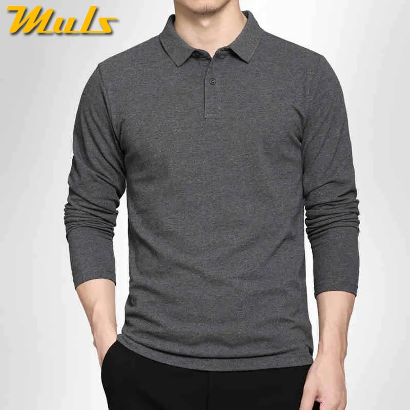 Men's Polos 5Colors Muls 100% cotton polo men ARRIVAL long sleeve simple style casual mens polos Black Navy Gray White M-3XL 7171 230308